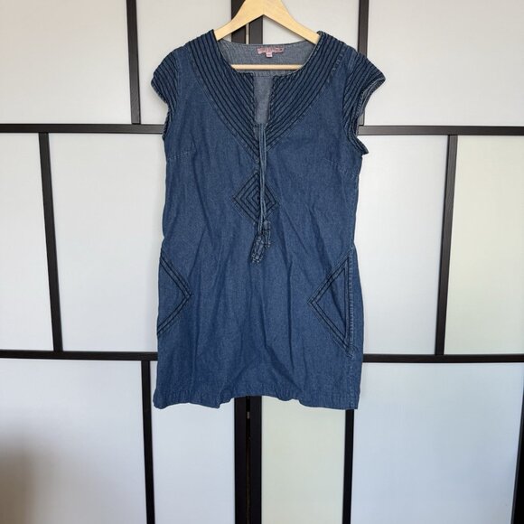 Calypso St Barth Size M Joudsa Denim Embroidered Shift Dress Blue Boho Western - Picture 2 of 10